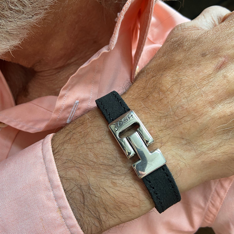 Josh Black Leather Bracelet 25037SL/BLCK/MED-zoom-