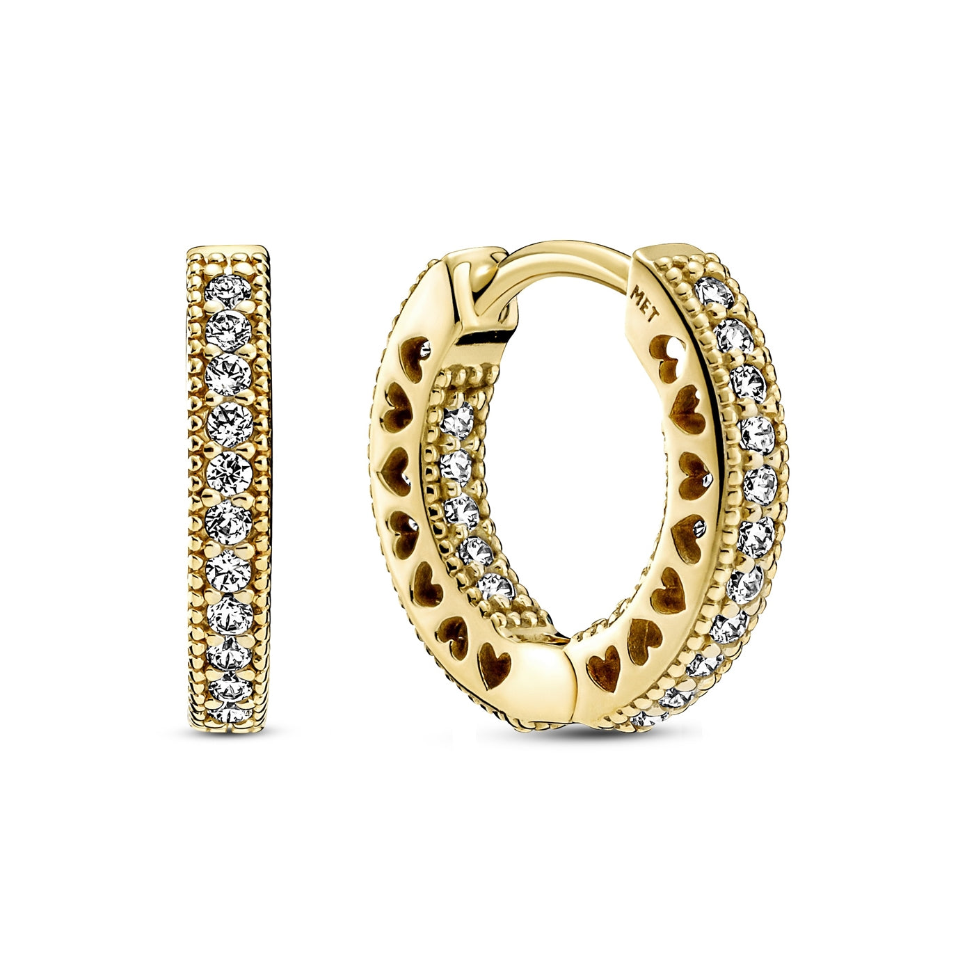 Pandora Signature Gold-coloured Pavé Heart Hoop Earrings with 14 Carat Gold Plating 266317C01