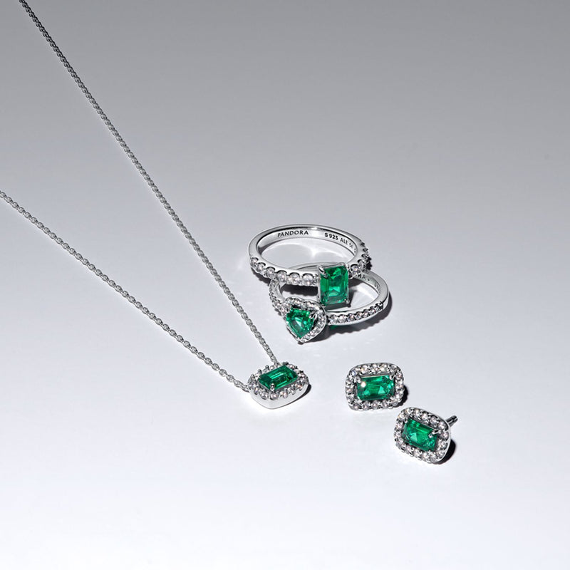 Pandora Timeless Rechthoekige Sprankelende Groene Halo Hanger Ketting 394503C01-45-zoom-