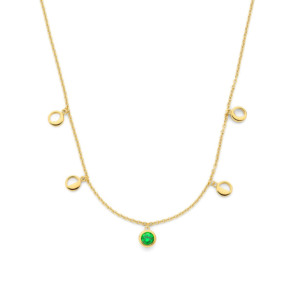 Violet Hamden Luna 925 Sterling Zilveren Gold Plated Ketting met Manen en Groene Zirkonia Steentje VH340042