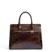 Isabel Bernard Honoré Nadine croco bruine kalfsleren handtas met 13 inch laptopvak IB25110-230-13