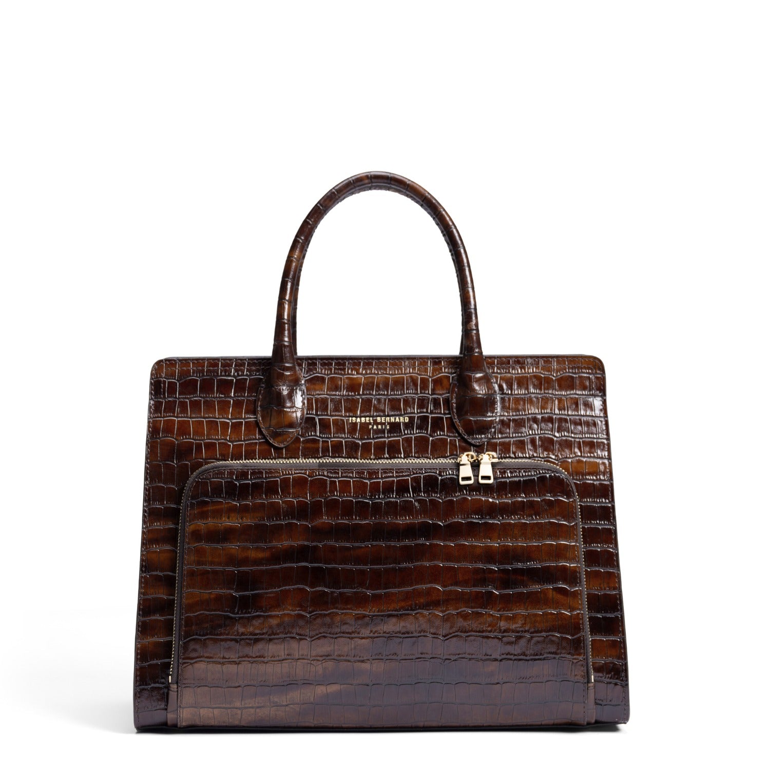 Isabel Bernard Honoré Nadine croco brown calfskin leather handbag with 13 inch laptop compartment IB25110-230-13
