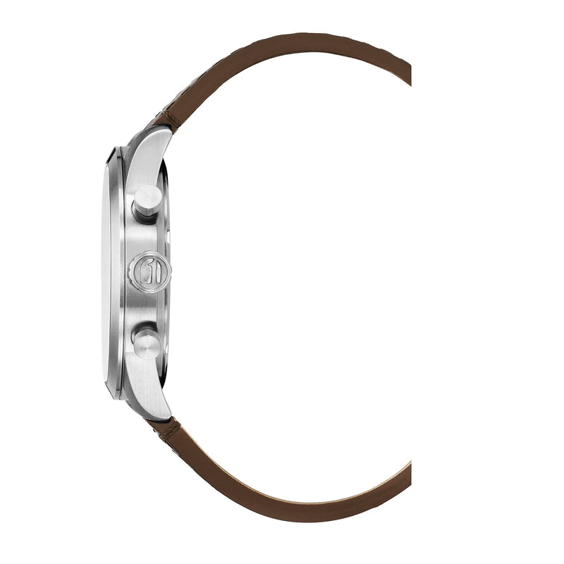 G-STAR Originals Zilverkleurig Stalen Herenhorloge met Bruine Leren Band GSW.504.01-zoom-
