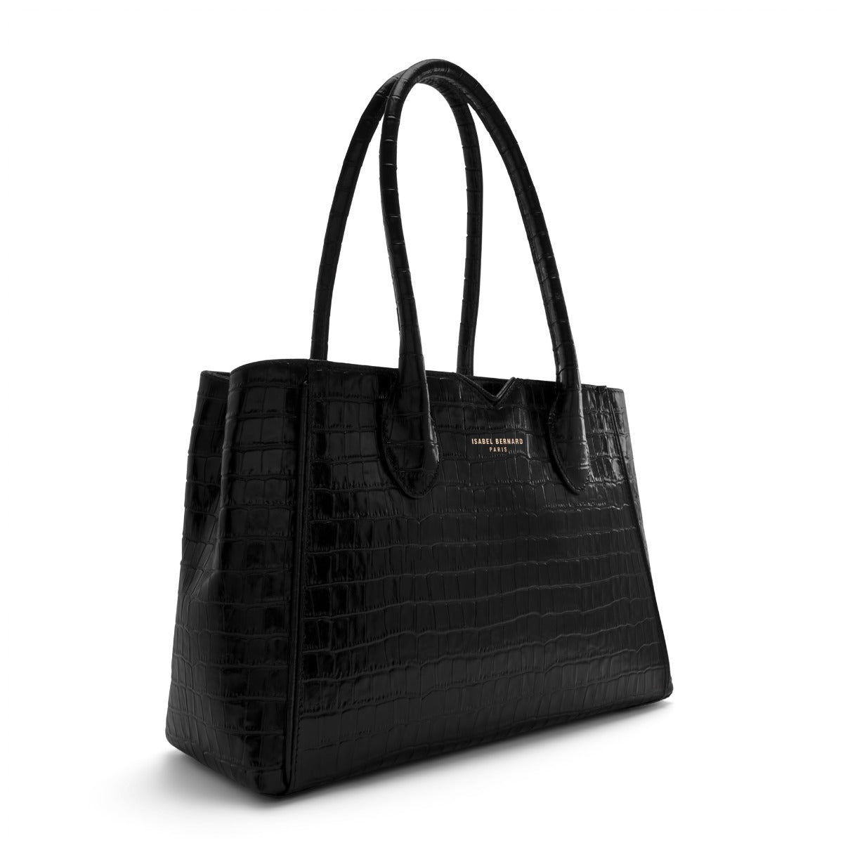 Isabel Bernard Honoré Cloe Midi Croco Zwarte Kalfsleren Handtas IB25082-201
