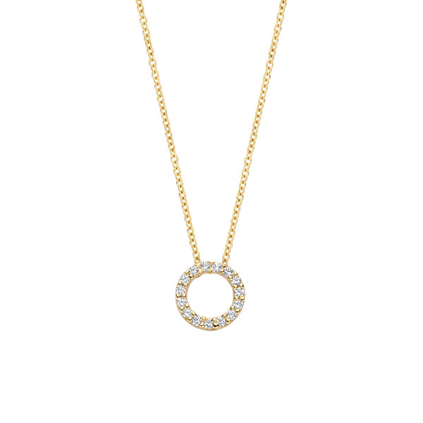 Ketting met ronde hanger zirkonia pavé zetting 14k goud