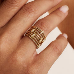 Isabel Bernard Cour d'Honneur Adora 14 karat golden 7-piece multiring with zirkonia stones IB330107-52