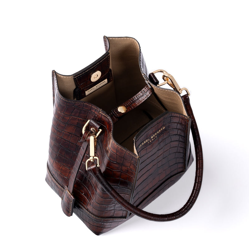 Isabel Bernard Femme Forte Minette Croco Bruine Handtas van Kalfsleer IB21114-230-zoom-