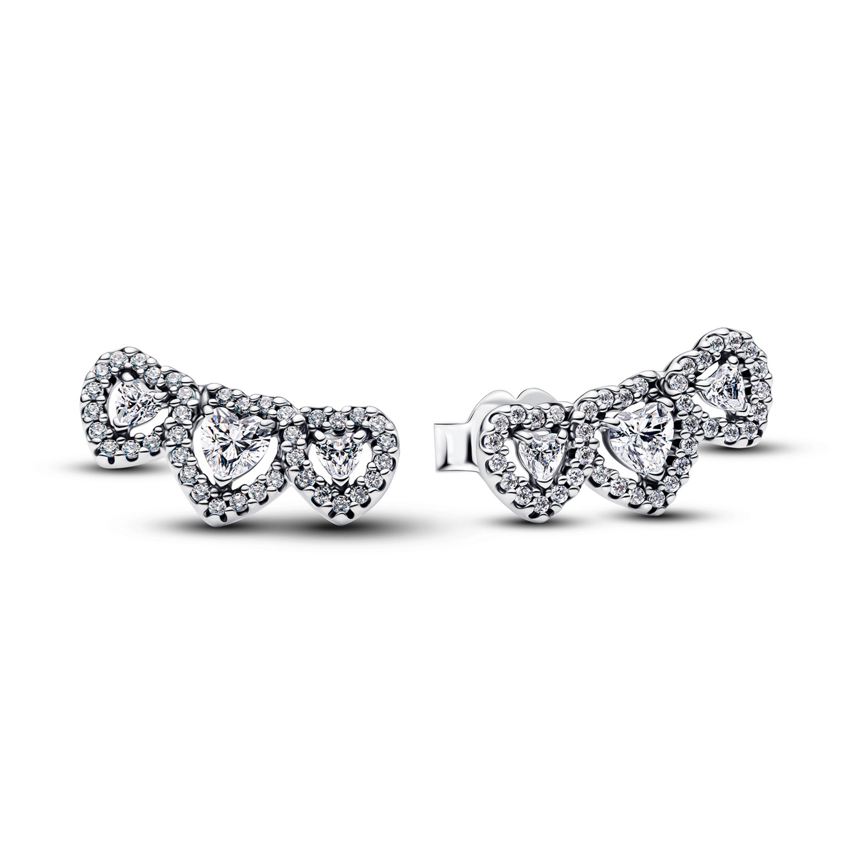Pandora Timeless 925 Sterling Silver Halo Heart Trilogy Stud Earrings 294411C01