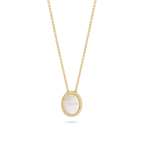 Ketting met parelmoer hanger en kabelmotief 14k goud