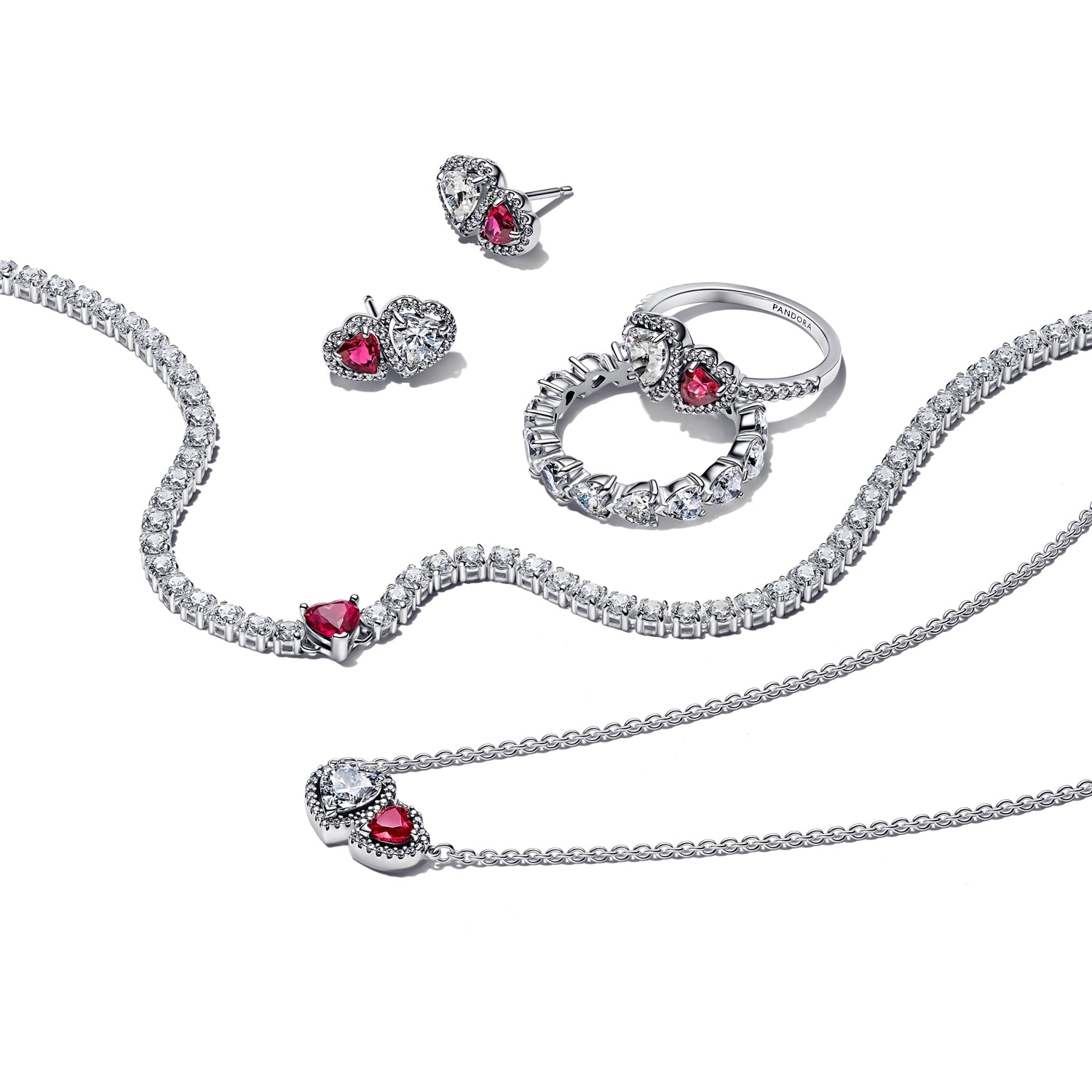 Pandora Classic Stone 925 Sterling Silver Hearts Ring 193662C01-58