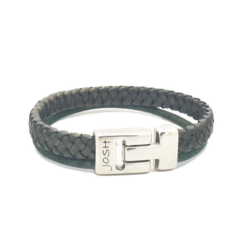 Josh Green Leather Bracelet 25040SL/GRNN/LME-zoom-