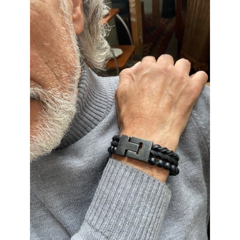 Josh Black Leather Bracelet 24995-BRA-VB/MATBLCK/M-zoom-