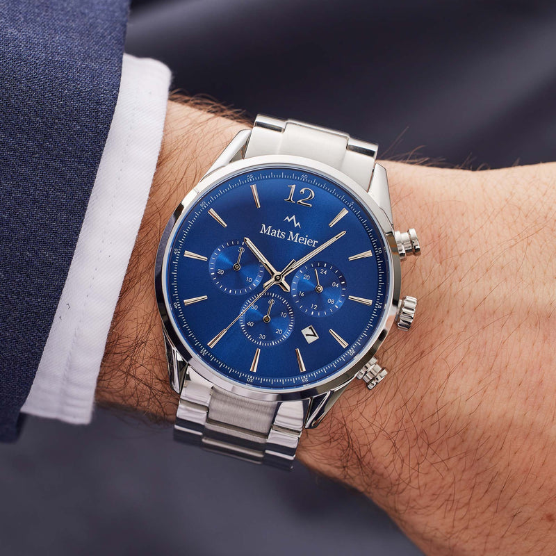 Mats Meier Grand Cornier Chrono Blauw/Zilverkleurig horloge MM00108-zoom-
