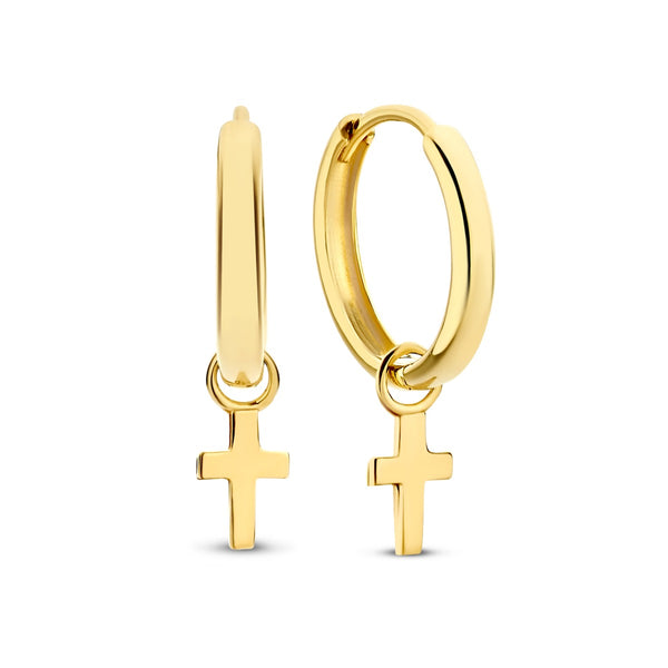 Monceau Solange 14 karaat gouden oorringen met kruisje
