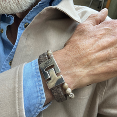 Josh Taupe Natural Stone Bracelet 25035SL/CUST/MED