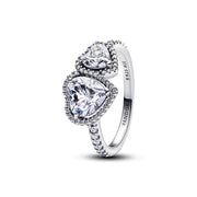 Pandora Classic Stone 925 Sterling Silver Hearts Ring 193659C01-56