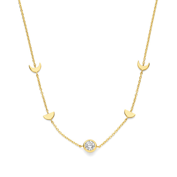 Violet Hamden Luna 925 Sterling Zilveren Gold Plated Ketting met Manen en Witte Zirkonia Steentje VH340044