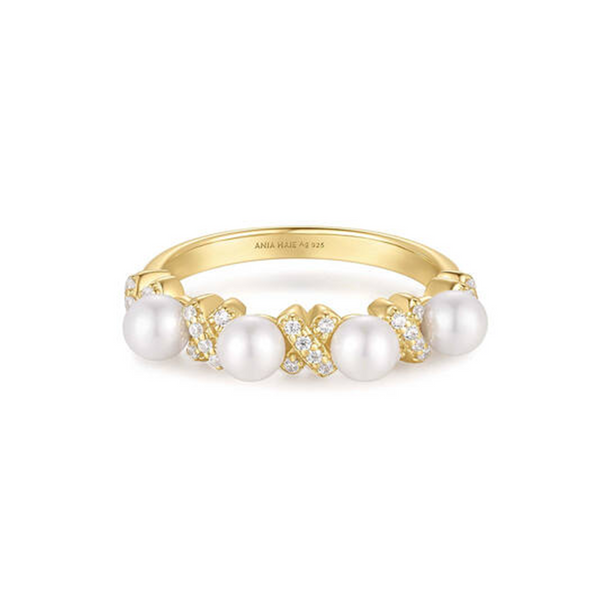 Ania Haie Reimaginer Gold Coloured Sparkling Shell Pearl Ring AH-R069-02G