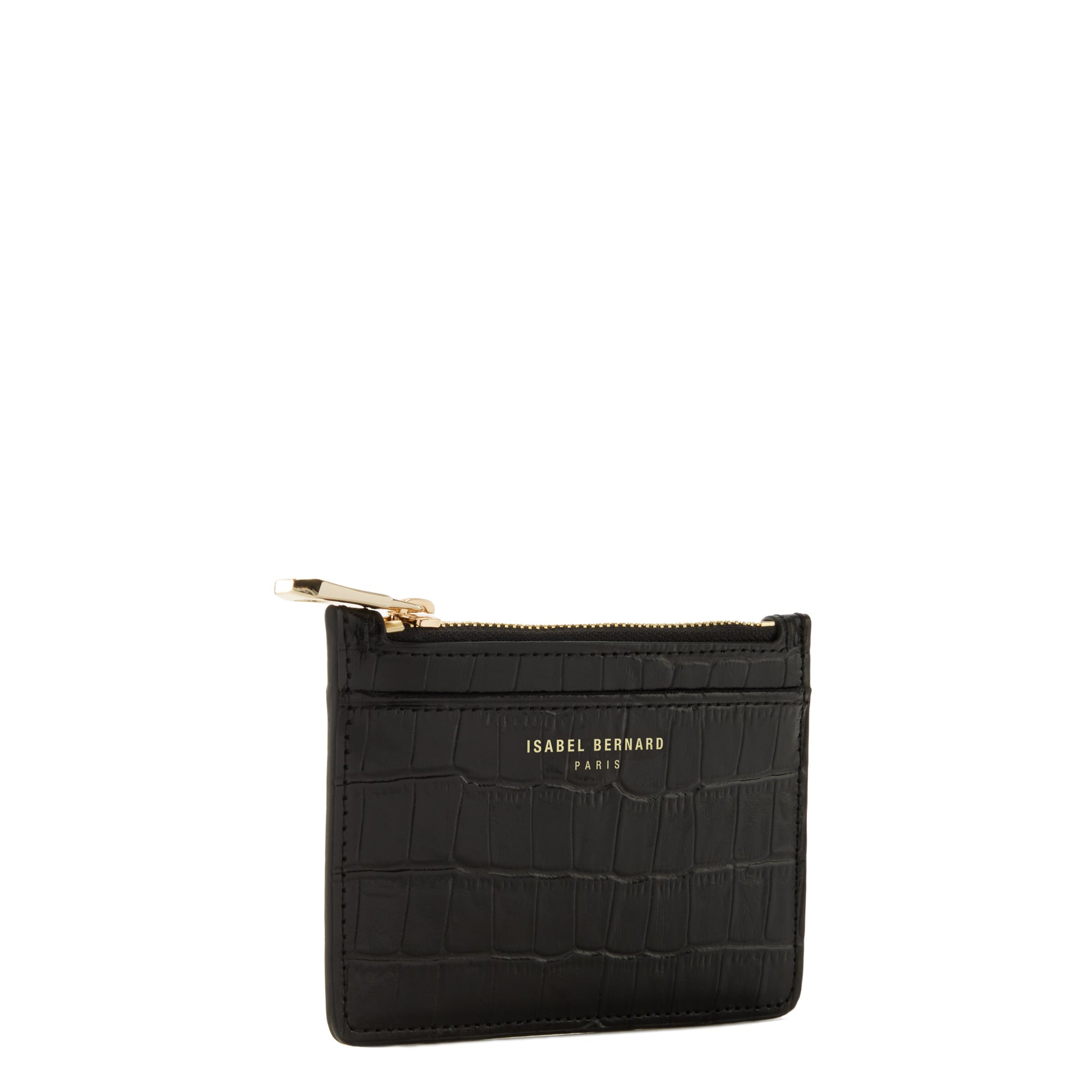 Isabel Bernard Honoré Aveline croco Black Leather Card Holder made of Calfskin IB27018