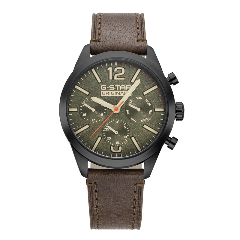 G-STAR Originals Zwart Stalen Herenhorloge met Bruine Leren Band GSW.504.03-zoom-