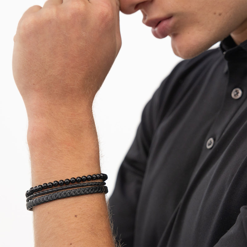 Hugo Boss BOSS Black Leather Gemstone Bracelet HBJ1580786-zoom-