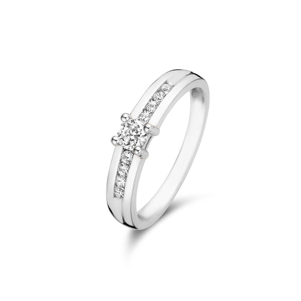 Saint Germain Estee 14 karaat witgouden ring met zirkonia steentjes