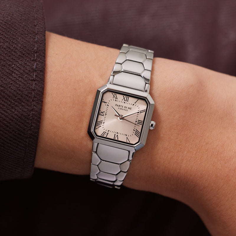 Parte di Me Orologio vierkant dameshorloge zilverkleurig en taupe PDM09028-zoom-