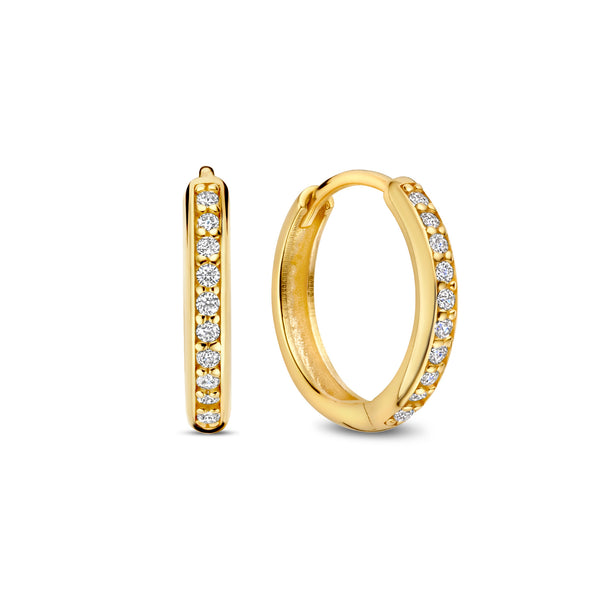 Le Marais Merle 14 karaat gouden oorringen met zirkonia (15 mm)