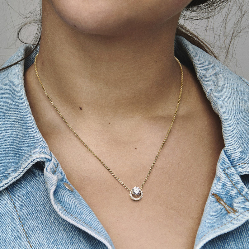 Pandora Timeless Gold-coloured Sparkling Round Halo Necklace Gold Plated 361174C01-45 (Length: 45.00 cm)-zoom-