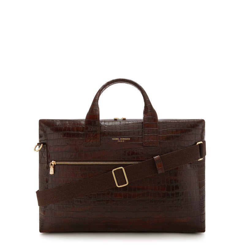 Isabel Bernard Honoré Anique Croco Bruine Kalfsleren Handtas IB25073-zoom-
