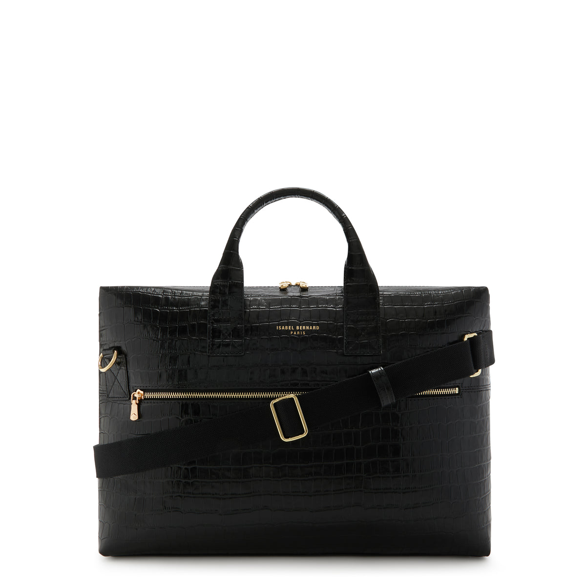 Isabel Bernard Honoré Anique Croco Black Calfskin Handbag IB25072