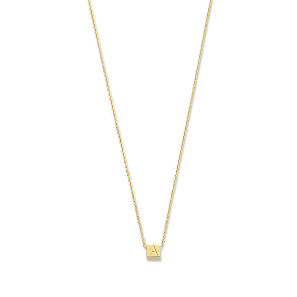 Isabel Bernard Le Carré 14 karaat gouden kubus inital ketting IB340043-A