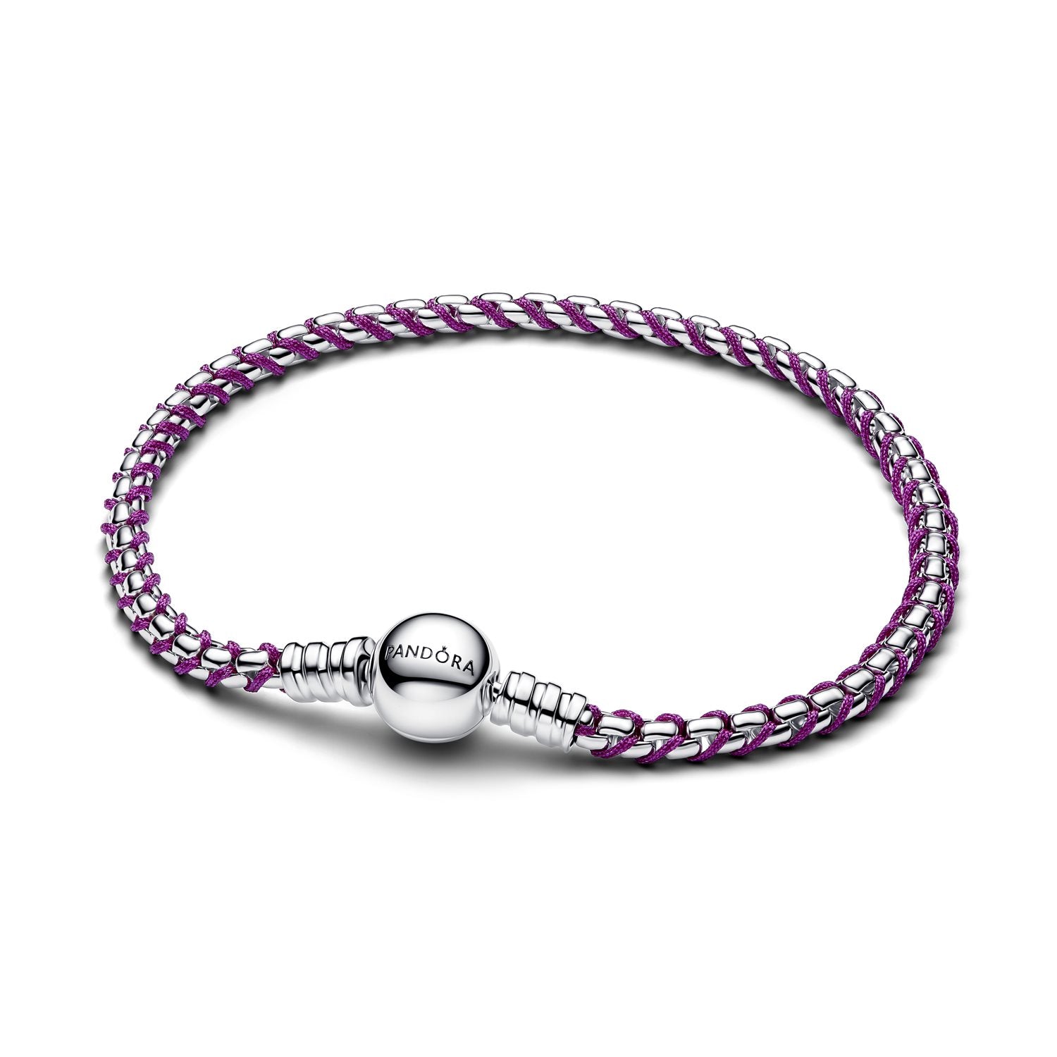 Pandora Moments 925 Sterling Silver Purple Cord Box Chain Bracelet 593816C03