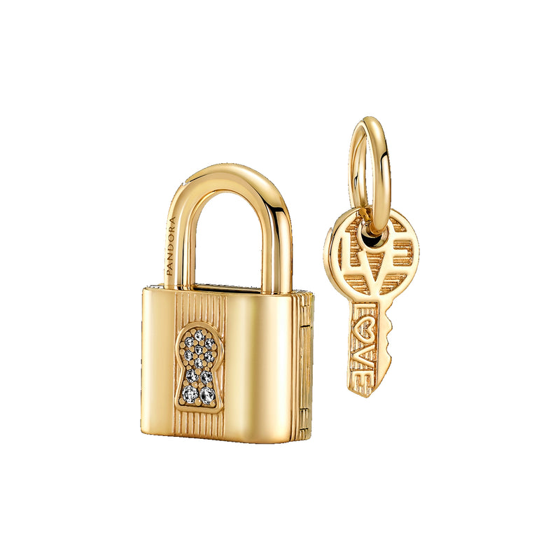 Pandora Moments Gold-coloured Padlock & Key Charm 760088C01-zoom-