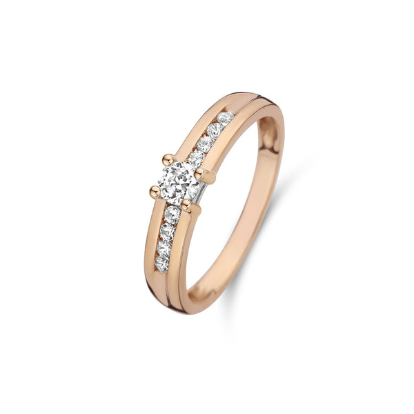 La Concorde Estee 14 karaat rosé gouden ring met zirkonia steentjes