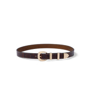 Isabel Bernard Rêveur Mathilde Croco Bruine kalfsleren riem met goud-kleurige gesp IB60020-230-90