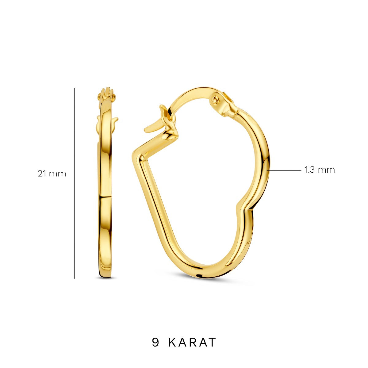 Beloro Jewels Della Spiga Luna 9 karat gold heart earrings BO360081