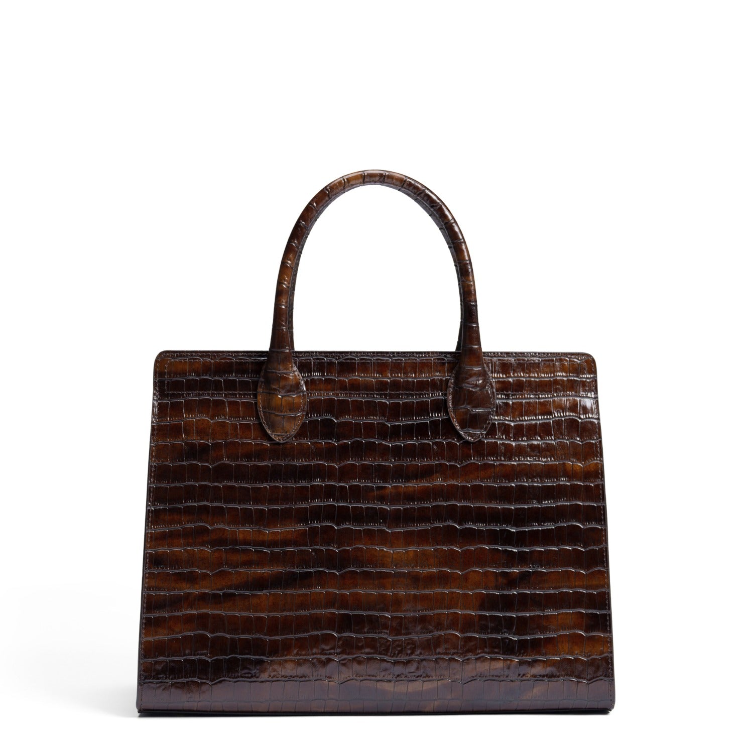 Isabel Bernard Honoré Nadine croco brown calfskin leather handbag with 13 inch laptop compartment IB25110-230-13