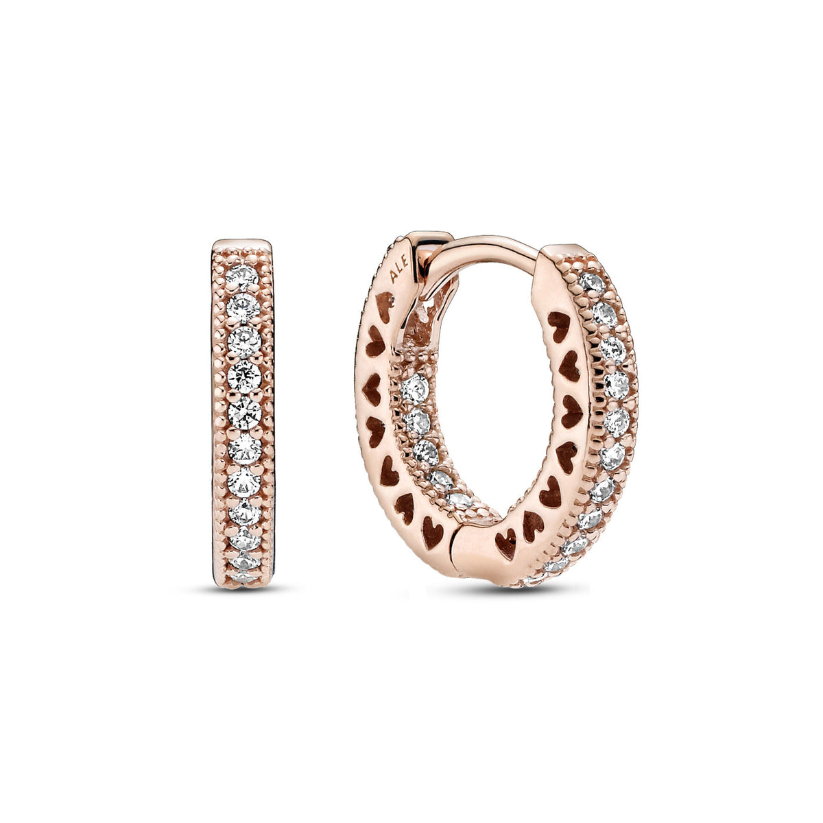 Pandora Signature Pavé Heart Hoop Earrings with 14 Carat RoseGold Plating 286317C01