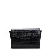 Isabel Bernard Honoré Lina Croco Zwarte Clutch Met Afneembare Schouderketting IB21135-201