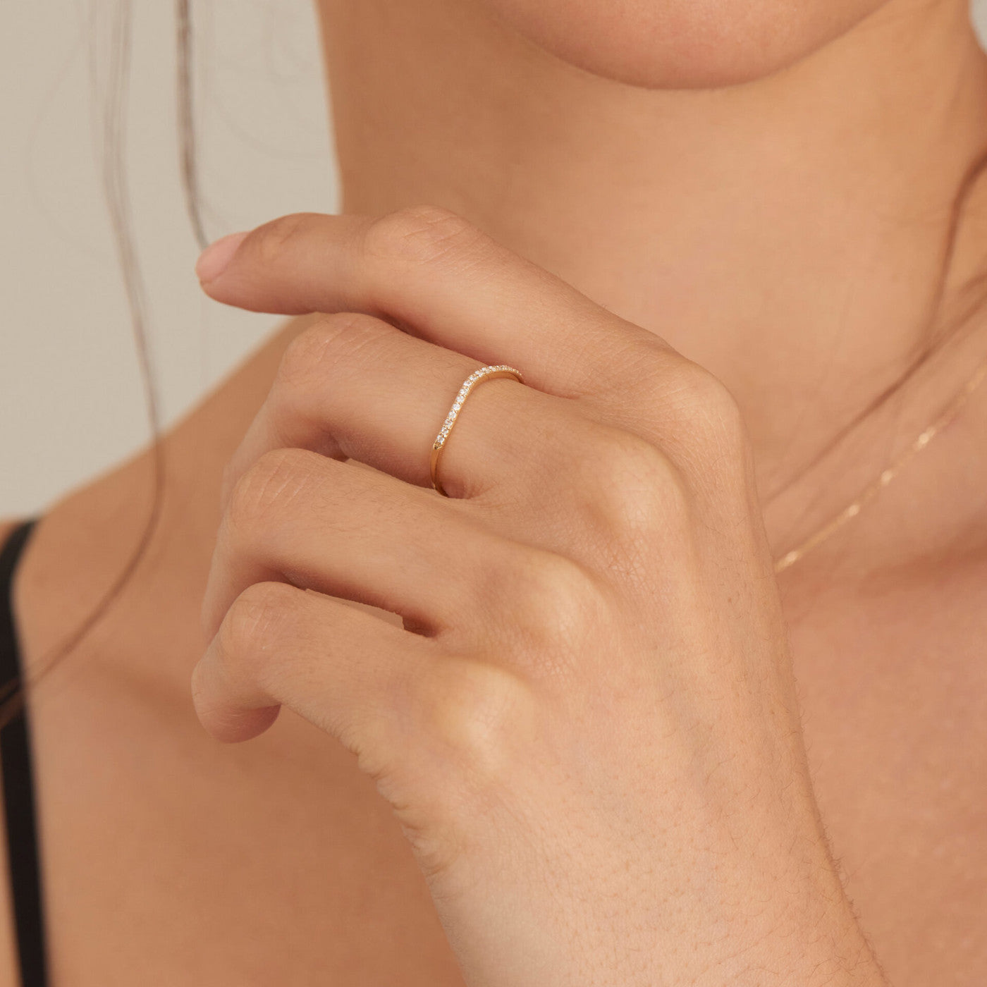 Ania Haie Magma Wave 14 Carat Gold Ring with Diamond AH-RAU004-01YG-50