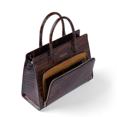 Isabel Bernard Honoré Nadine croco brown calfskin leather handbag with 13 inch laptop compartment IB25110-230-13
