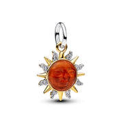 Pandora Moments Verguld Murano Glass and Enamel Swirling Sun Tweekleurige Hangende Bedel 764703C01