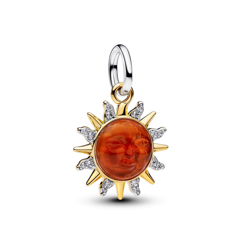 Pandora Moments Verguld Murano Glass and Enamel Swirling Sun Tweekleurige Hangende Bedel 764703C01-zoom-