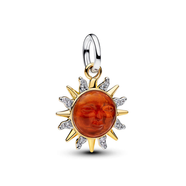 Pandora Moments Verguld Murano Glass and Enamel Swirling Sun Tweekleurige Hangende Bedel 764703C01