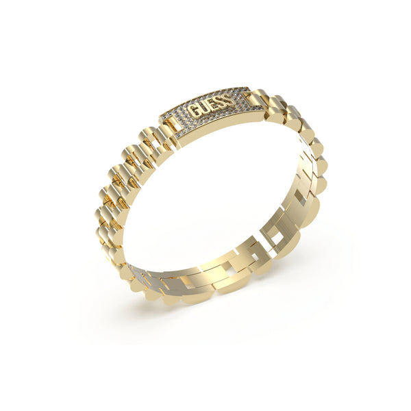 Guess stalen goldplated herenarmband met zirkonia