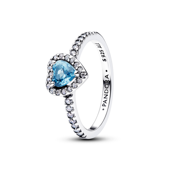 Pandora Timeless 925 Sterling Silver Elevated Light Blue Heart Ring 198421C10