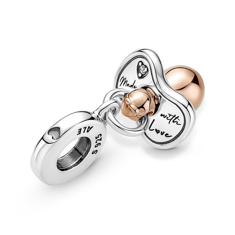 Pandora Moments 925 Sterling Silver Baby Pacifier Dangle Charm Rose Gold Plated 781490C01-zoom-