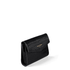Isabel Bernard Honoré Lina Croco Black Clutch With Detachable Shoulder Chain IB21135-201