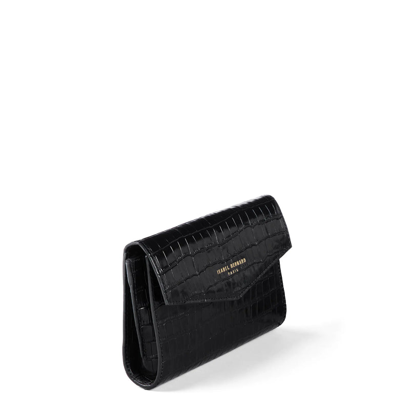 Isabel Bernard Honoré Lina Croco Zwarte Clutch Met Afneembare Schouderketting IB21135-201-zoom-